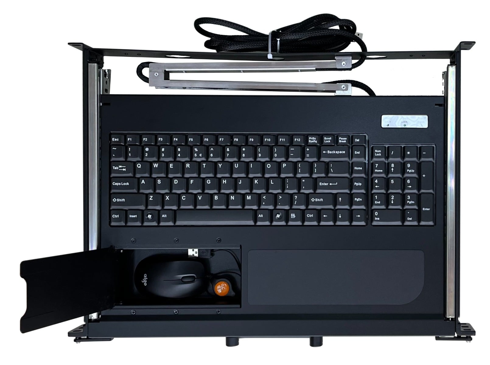 1U Rackmount Keyboard Drawer with Optical Mouse Storage Compartment 