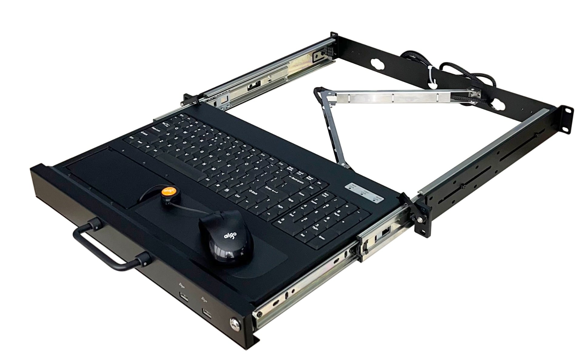 1U Rackmount Keyboard Drawer with wired mouse deployed
