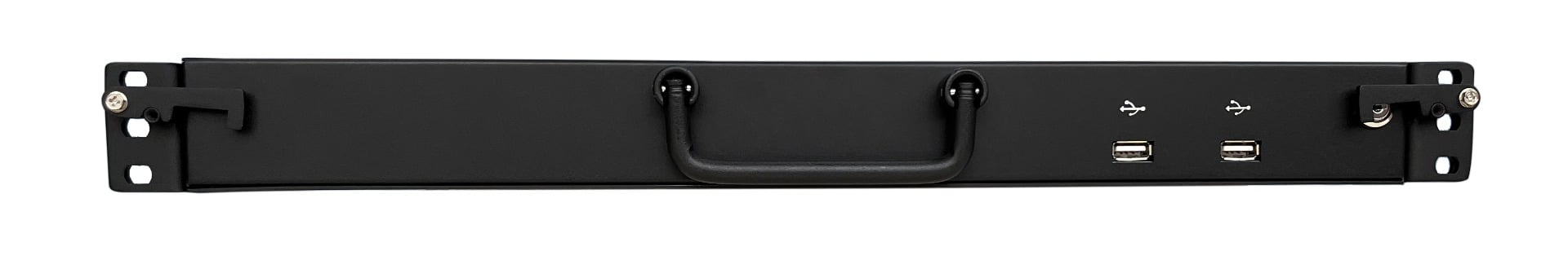1U Rackmount Keyboard Drawer Front with rugged front mounting brackets for front rail cantilever mounting, with secure storage latches