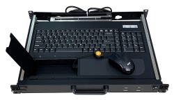 1U Rackmount Keyboard Drawer with wired retractable mouse - designed for front post mounting 