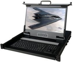 1U 17" Military Grade Rackmount Monitor, IP65 Sealed Backlit Keyboard, Trackball Mouse with 8 port KVM Switch 