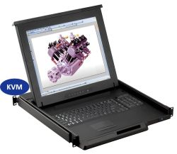 1U 17" Rackmount Monitor, 104 Key Notebook Keyboard, Touchpad Mouse with 32 Port Matrix KVM Over IP Switch (Part#RM-147-17-Cat5M-IP232-4)