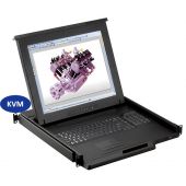 1U 17" Rackmount Monitor, 104 Key Notebook Keyboard, Touchpad Mouse with 16 Port Matrix KVM Over IP Switch (Part#RM-147-17-Cat5M-IP216-4)