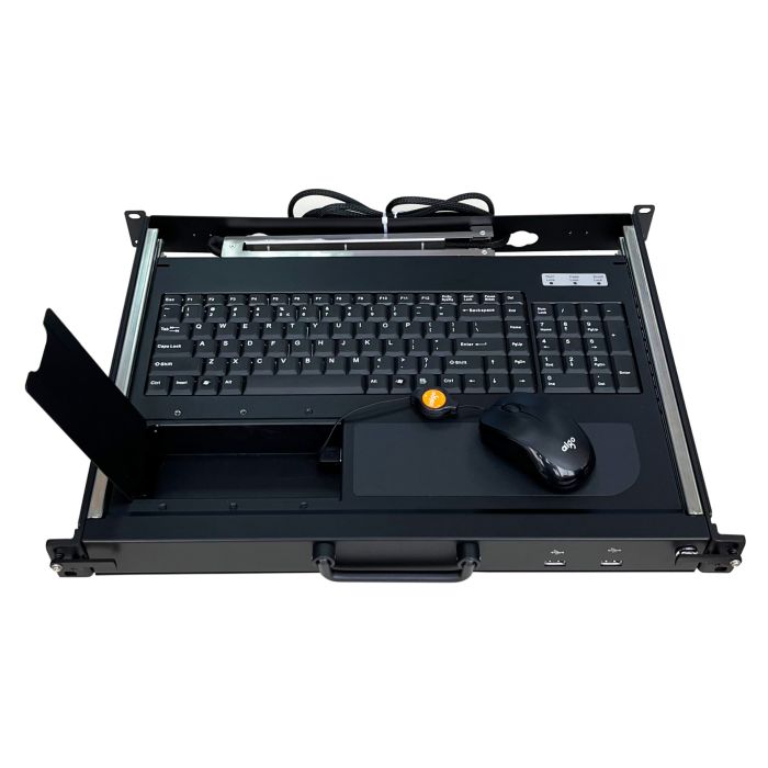 1U Rackmount Keyboard Drawer with wired retractable mouse - designed for front post mounting 