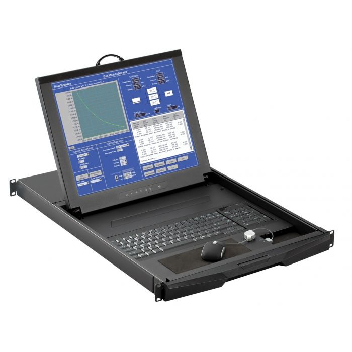 1U 19" LCD Rackmount Monitor with Real Optical Mouse, with 8 Port VGA KVM Switch (Part#RM-134-19-801)