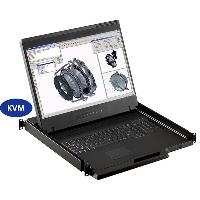 1U 19" Wide Screen Rackmount Monitor - 16 Port Cat5 KVM Switch Integrated (Part#RM-147-19W-Cat5-16)