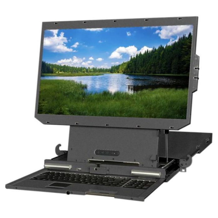 1U 24" Rackmount Monitor, Pivoting LCD for center position viewing 