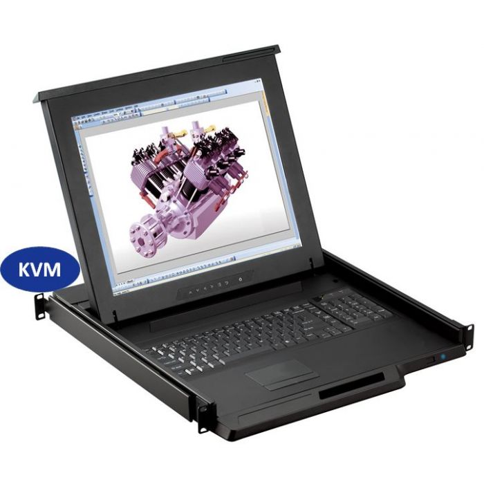 1U 19" Rackmount Monitor, 104 Key Notebook Keyboard, Touchpad Mouse with 32 Port Matrix KVM Over IP Switch (Part#RM-147-19-Cat5M-IP232-4)