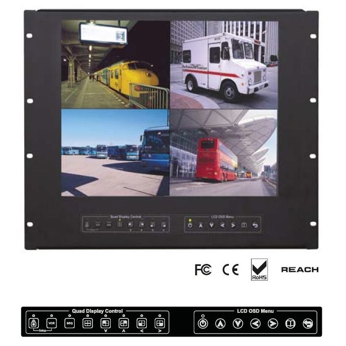 9U 19" Rackmount LCD Panel with Integrated Quad Split Screen (Part# RMP-161-19QD)
