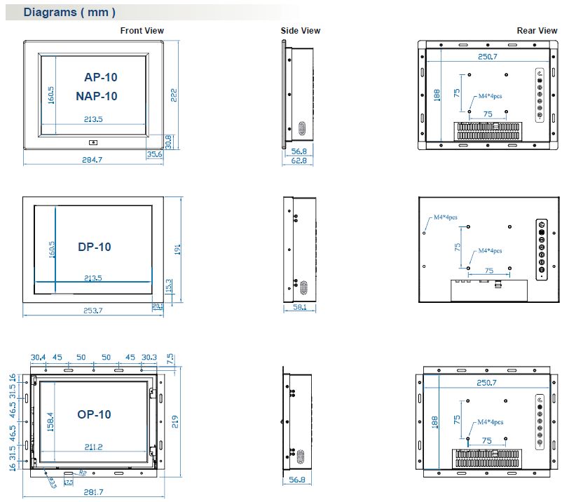 Industrial LCD 10.4" Dimensions
