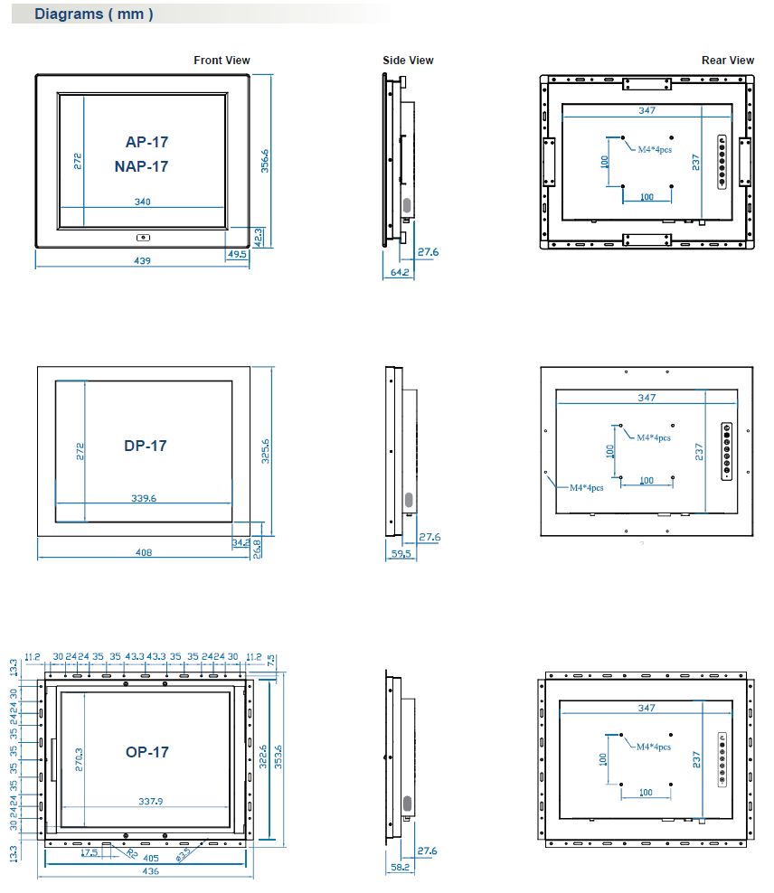17" Industrial LCD Dimensions