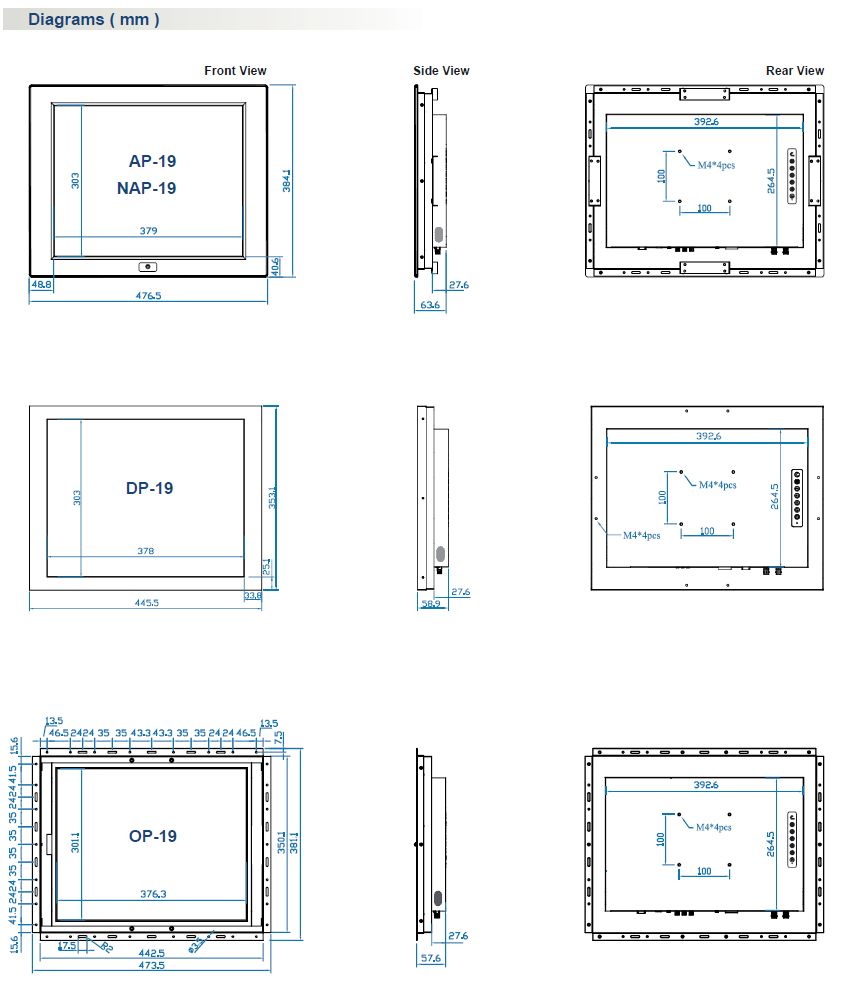 19" Industrial LCD Dimensions