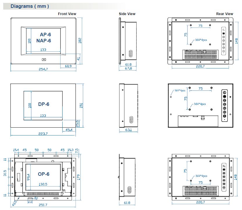 LCD-AP6 Dimensions