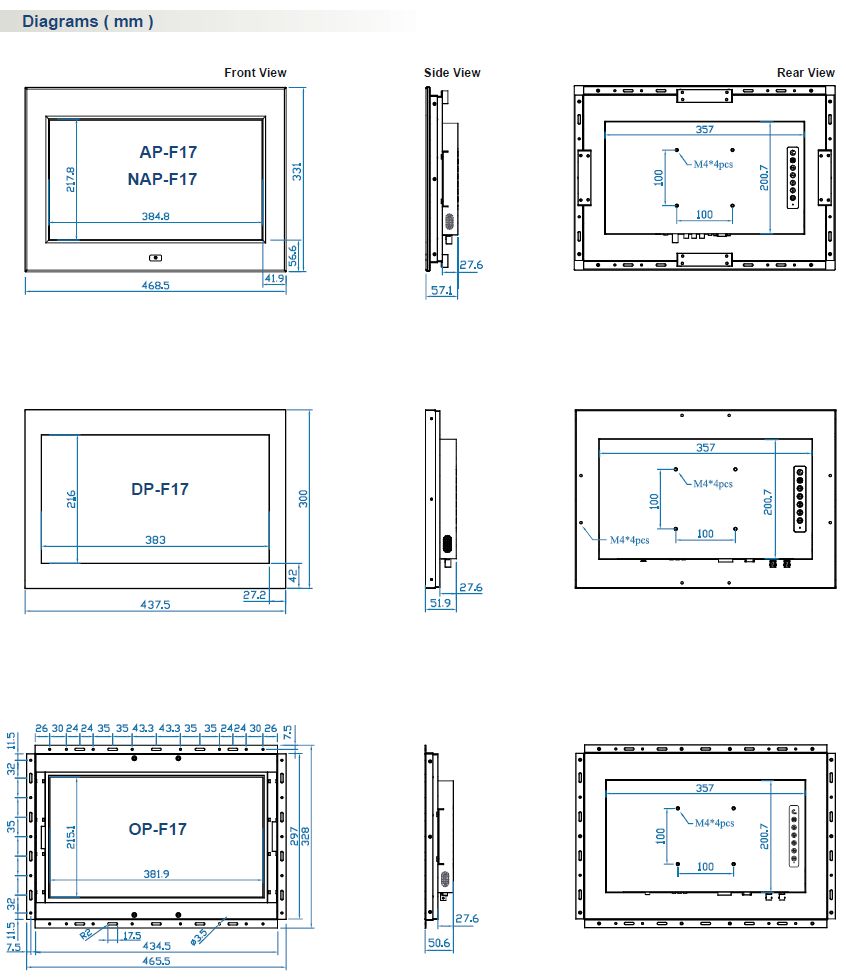 17" 1080p Industrial LCD Panel Dimensions 