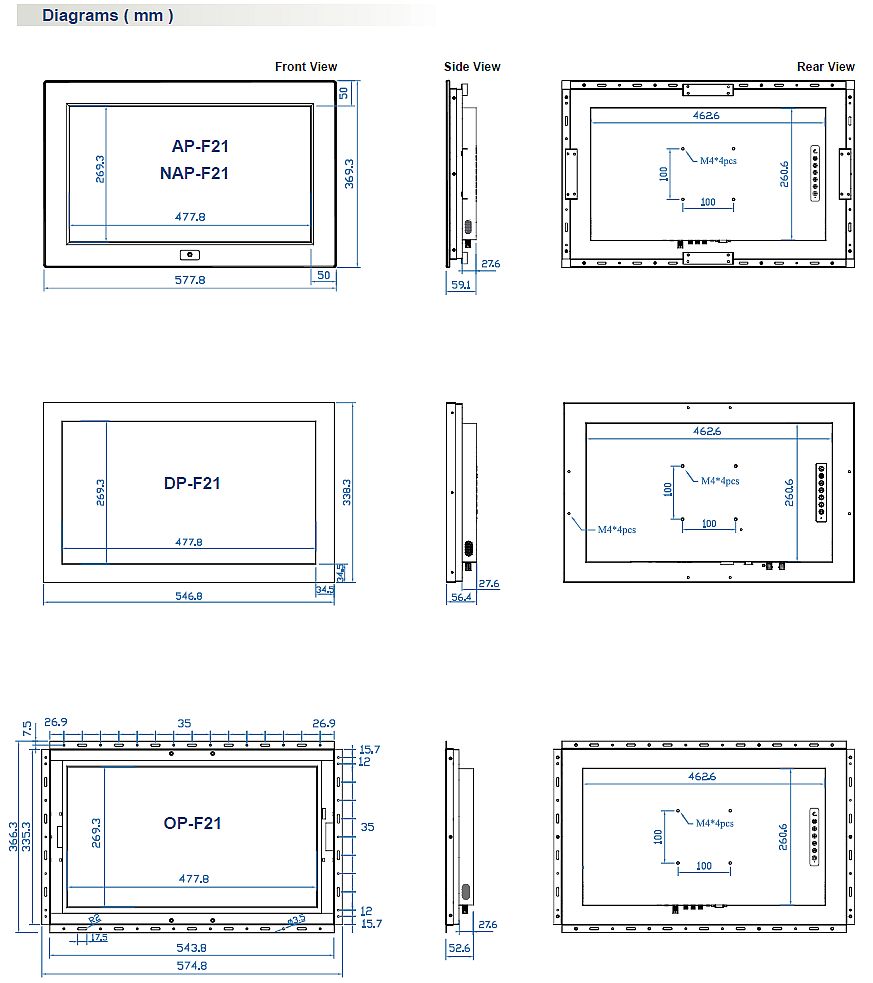 21" Industrial LCD Panel Dimensions