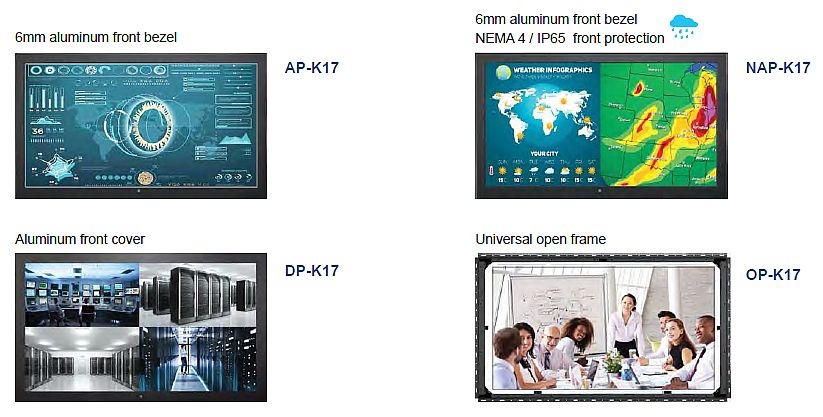 Aluminum, Slim, NEMA4 & Open Frame 17" 4K Industrial LCD Panels