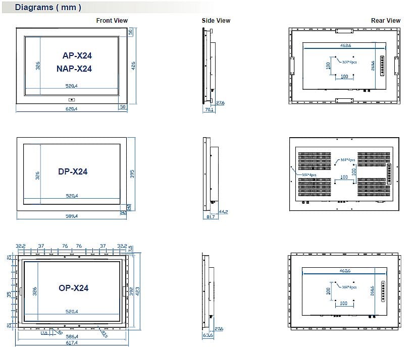24" High Res LCD Dimensions