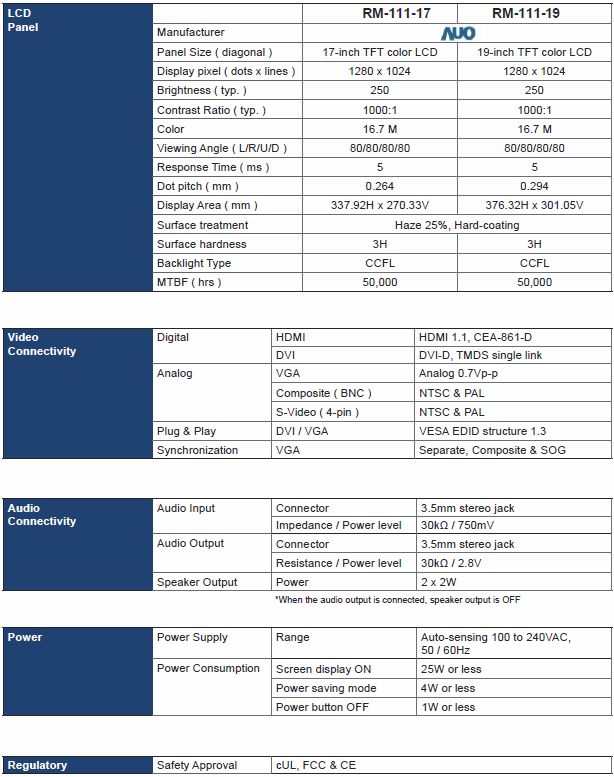 RM-131-19-801 LCD Specifications
