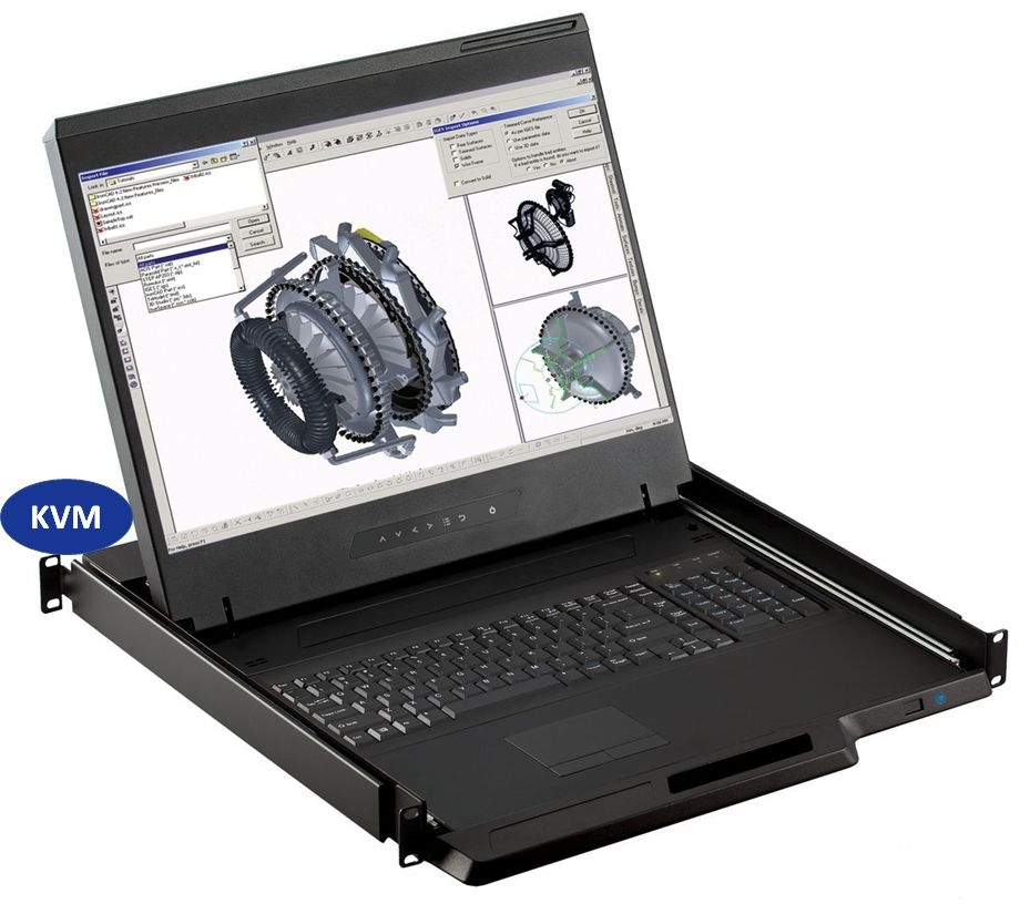 1U 19" Rackmount Monitor - 8 Port 2 Console Cat5 KVM Switch Integrated -(Part#RM-147-19W-Cat5-08R)