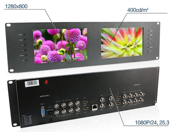 3U Dual 7" Field Monitor 3G-SDI