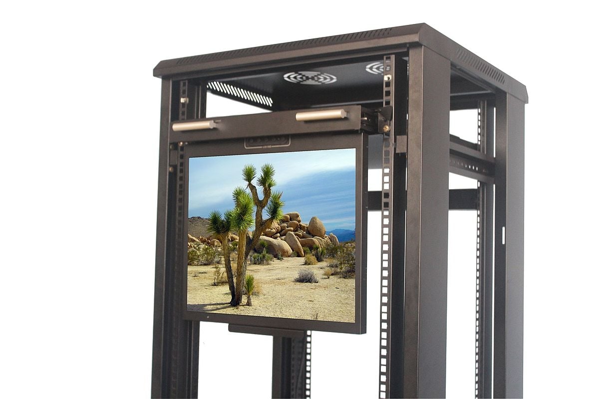 1U 19" Flip Down Rack Mount LCD Drawer Deployed