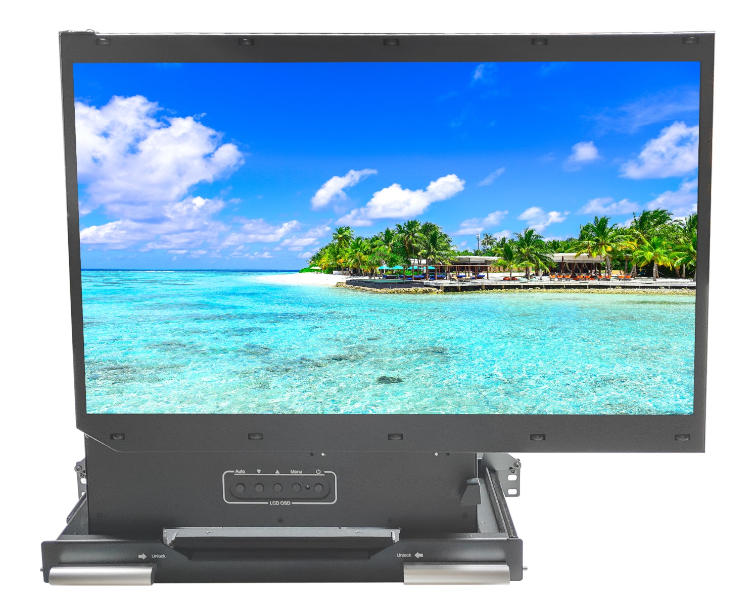 1U 24" 4K Rackmount Monitor, Rotating LCD Drawer