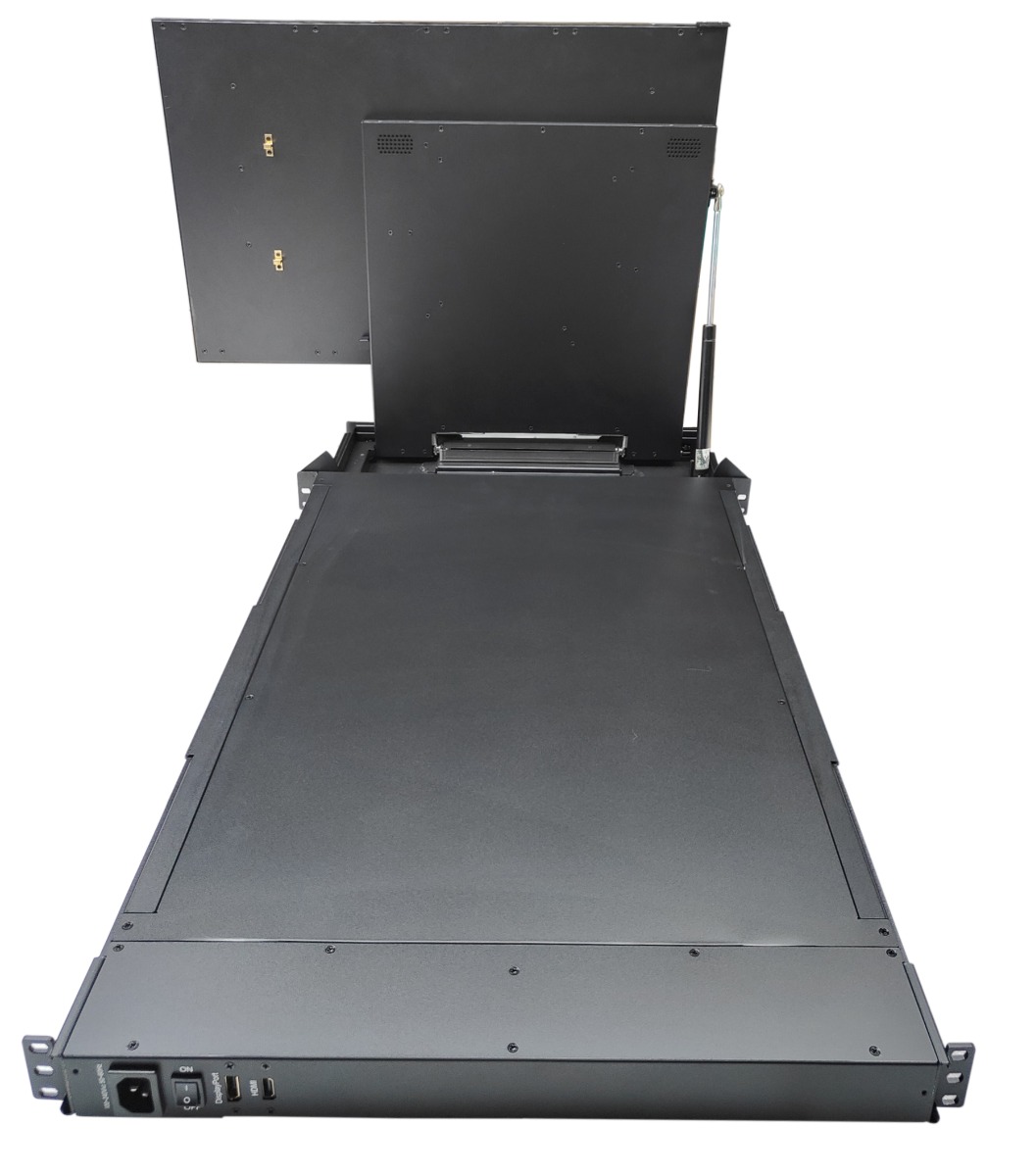 1U 24" 4K Rackmount LCD Drawer, Rotating LCD Rear View 