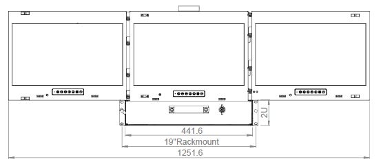 2U 4K Triple LCD Display Drawer Front Dimensions - (Part# RM-X3K3)