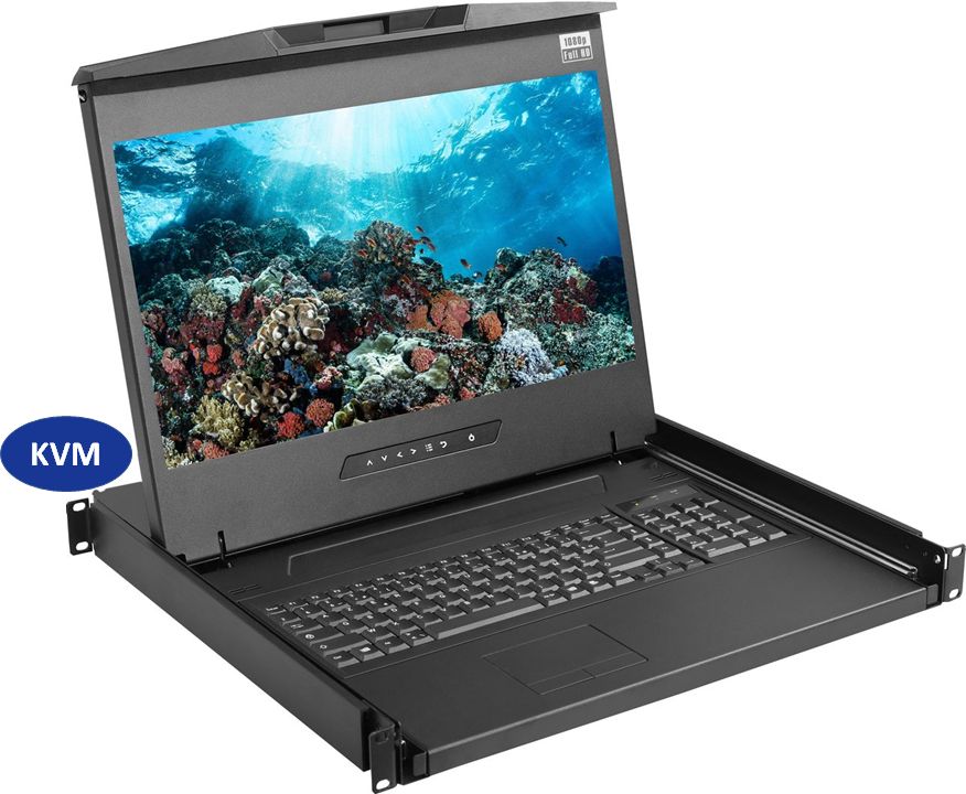 1U 19" Rackmount Console Drawer with 32 Port Cat6 KVM Switch with 4 Consoles  