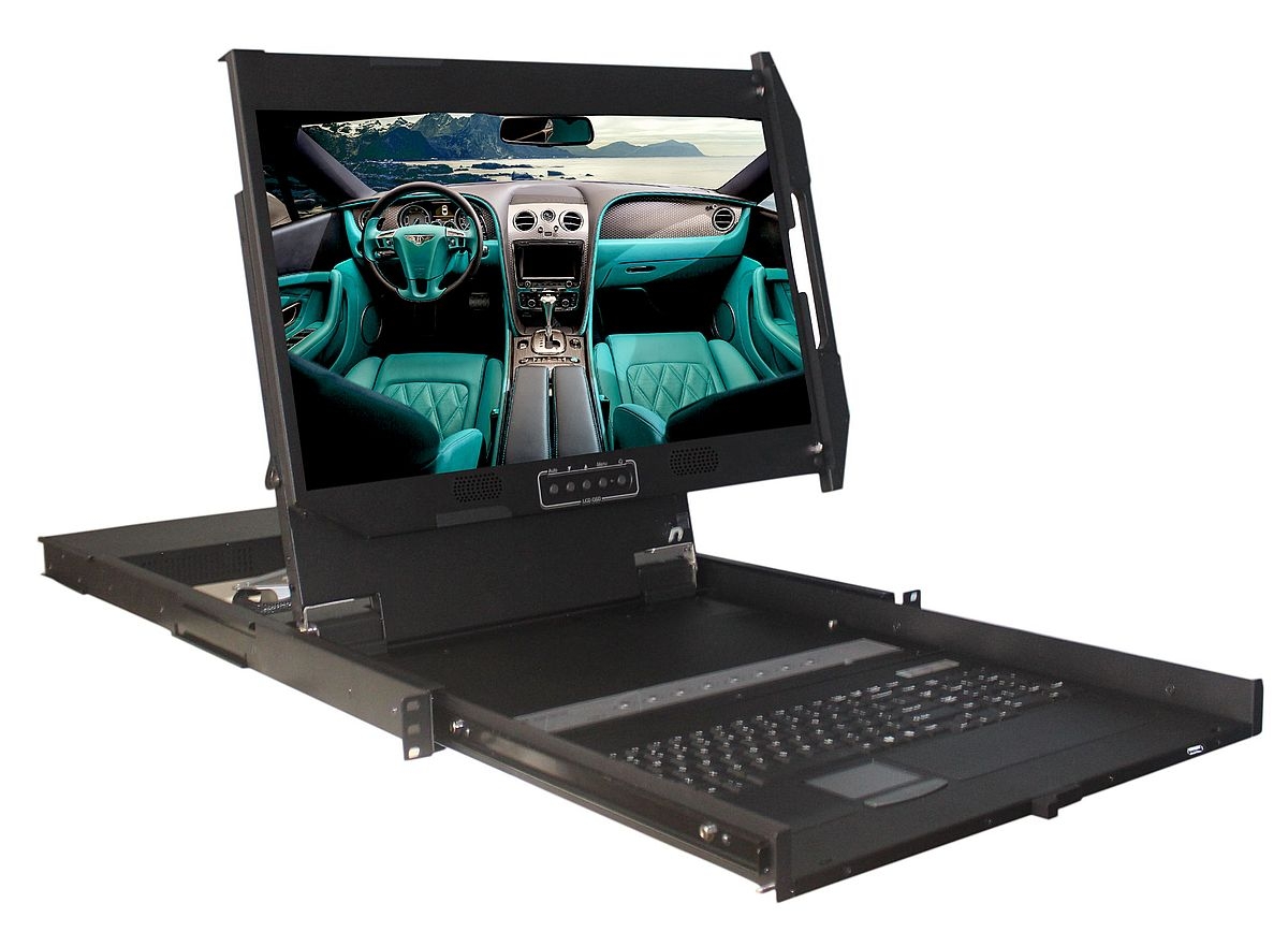 1U 24" Rotating 4K Rackmount Monitor Deployed (Part# RM-K24A-R)