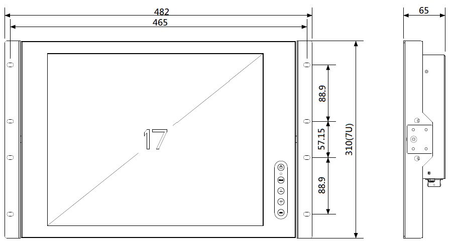 7U 17" Military Grade Rackmount LCD Panel Dimensions 