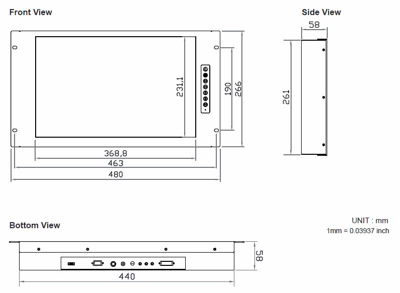 RMP-161-X17 LCD Dimensions