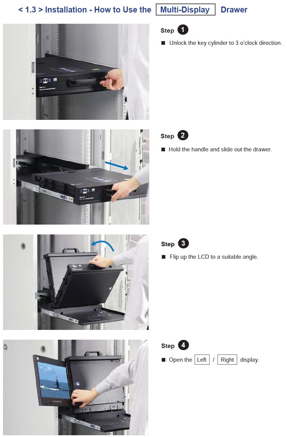 2U Triple Rackmount Monitor Deploy - 1920 X 1080 with VGA & DVI Input