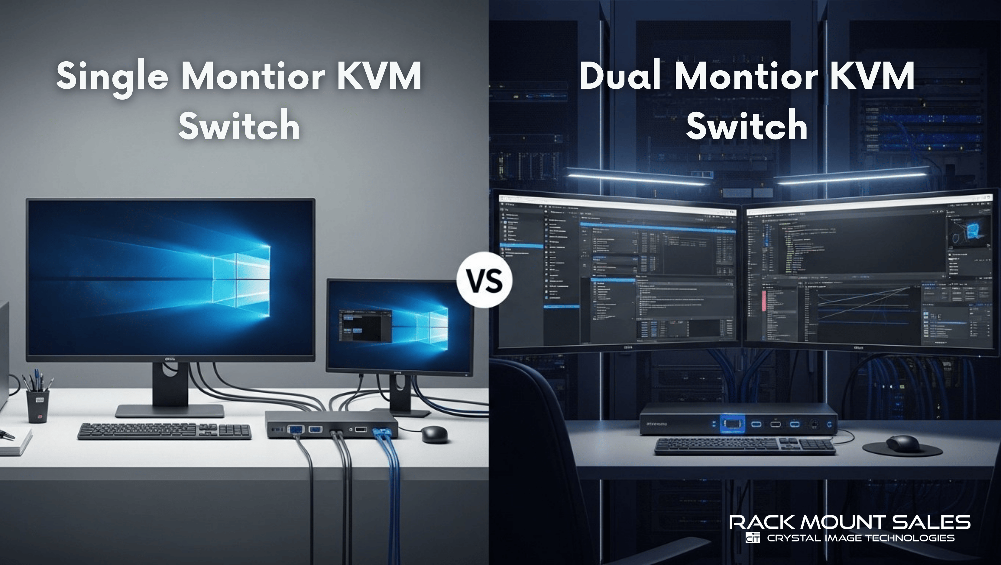 Comparison of single monitor vs dual monitor KVM switch for IT setups